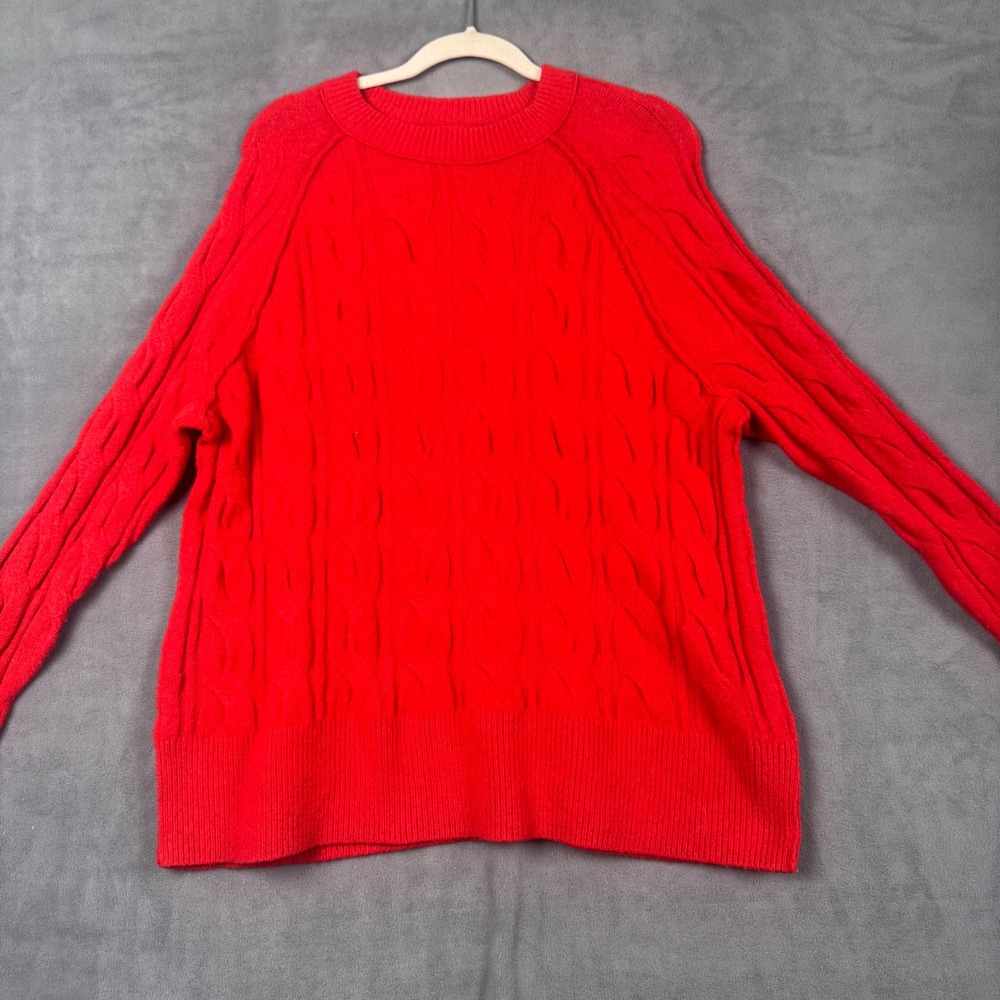 Aerie Red‎ Cable Knit Oversized Crewneck Sweater Womens Small S/P Pullover